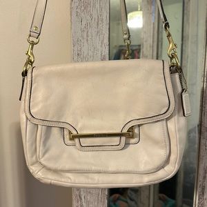 White leather coach purse flap shoulder crossbody
